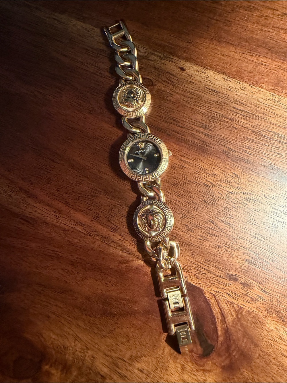 Versace Gold Medusa Motif Chain Bracelet Watch with Black Dial